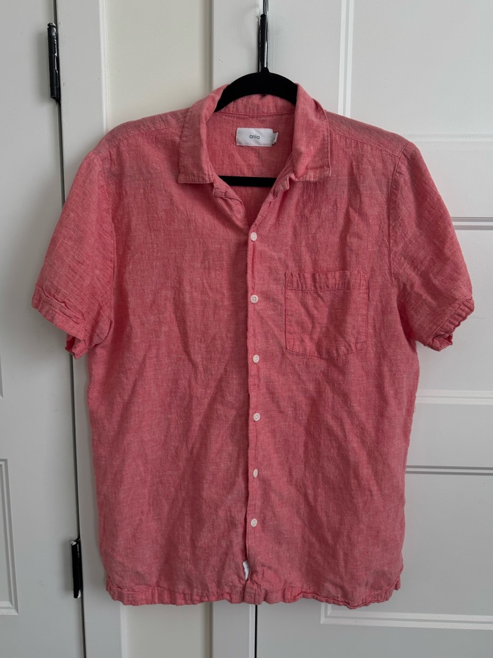Onia Linen & Cotton Blend Casual Summer Short Sleeve Button Up Polo Shirt